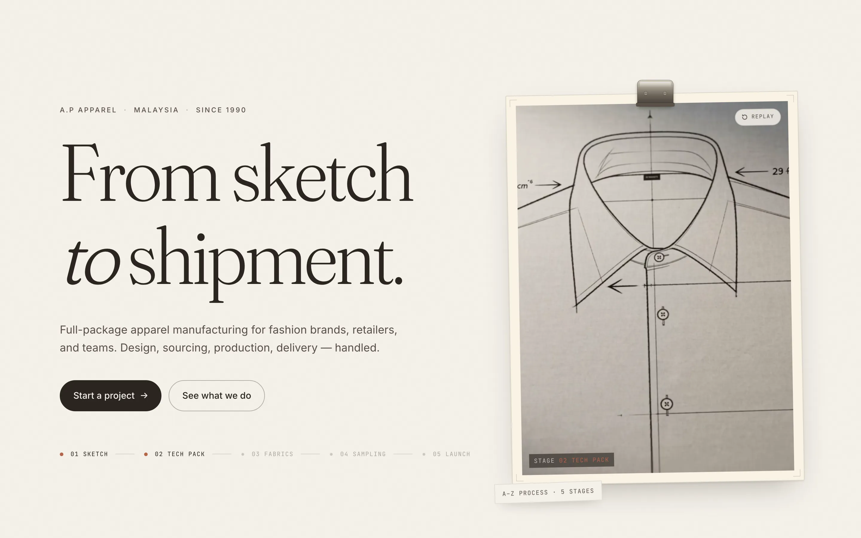 A.P Apparel website homepage